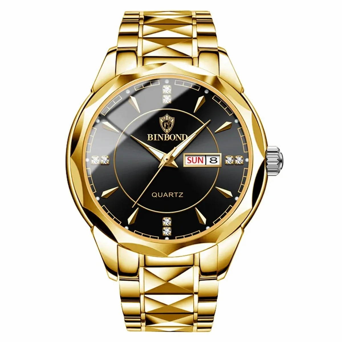 Luxury Binbond Stainless Steel Classic Waterproof Watch GOLD BLACK