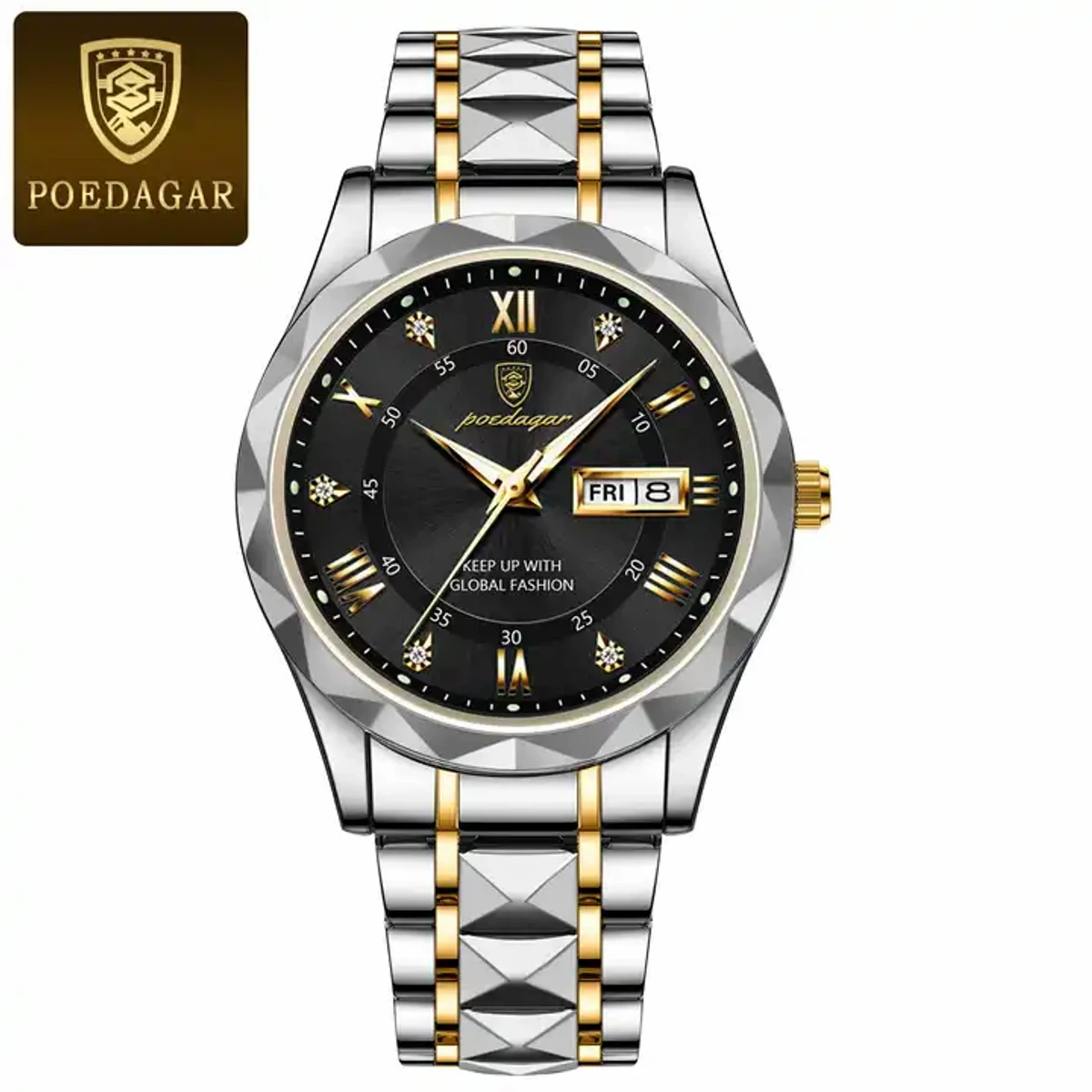 POEDAGAR Top Brand Black Luxury Watches Men's Waterproof Stainless Luminous Date Week