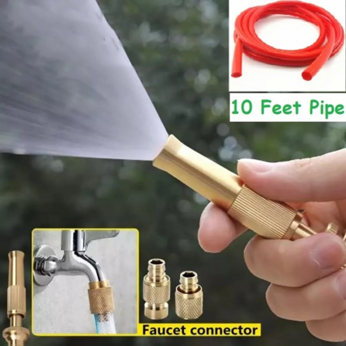 (১২ ফিট কমলা পাইপ সহ) Water Gun Spray Nozzle High Pressure Quick Connector