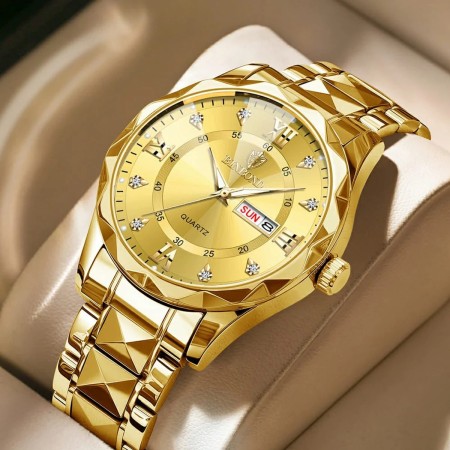 Luxury Binbond mens diamond ceiling glass- Full Gold watch