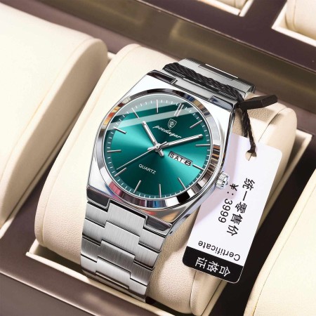 Poedagar 930 Mens Luxury Luminous Wristwatch silver Green