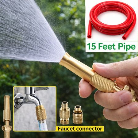 (১৫ ফিট কমলা পাইপ সহ) Water Gun Spray Nozzle High Pressure Quick Connector