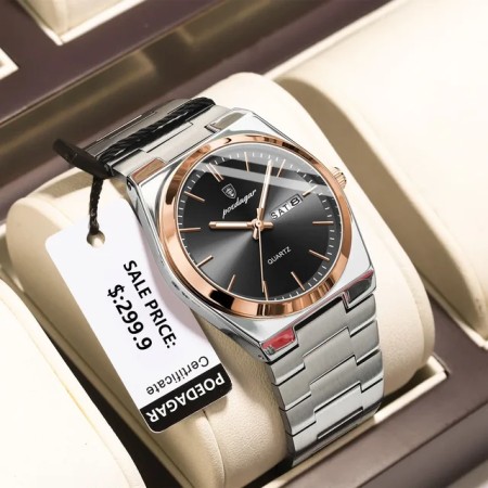 Poedagar 930 Mens Luxury Luminous Wristwatch Silver Rose Black