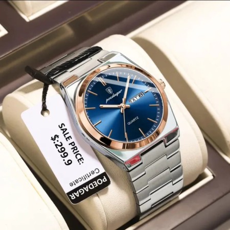 Poedagar 930 Mens Luxury Luminous Wristwatch Silver Rose Blue
