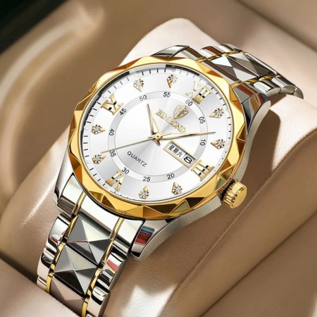 Luxury Binbond mens diamond ceiling glass- Toton white Gold watch