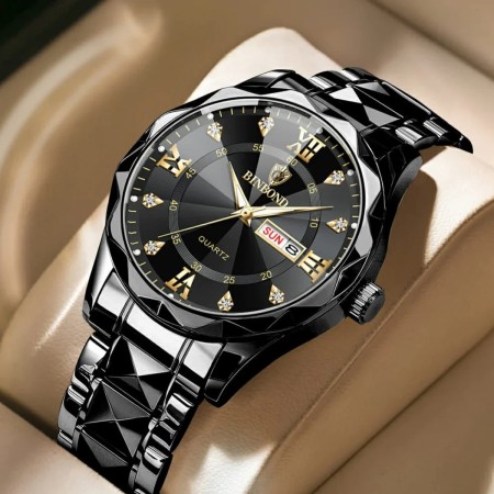 Luxury Binbond mens diamond ceiling glass- Full Black watch